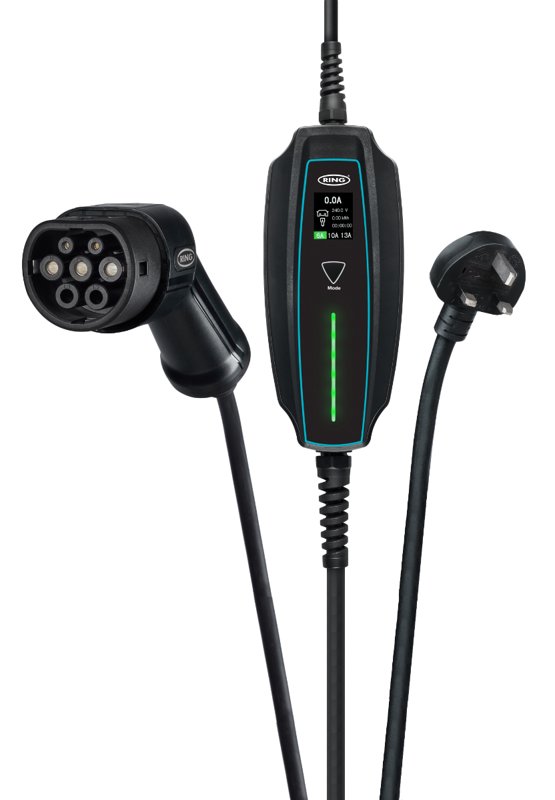 Ev Portable Charging Cable Uk Type 2 5M, Amperage 6/10/13A, Wattage 3kWh, Voltage 240v