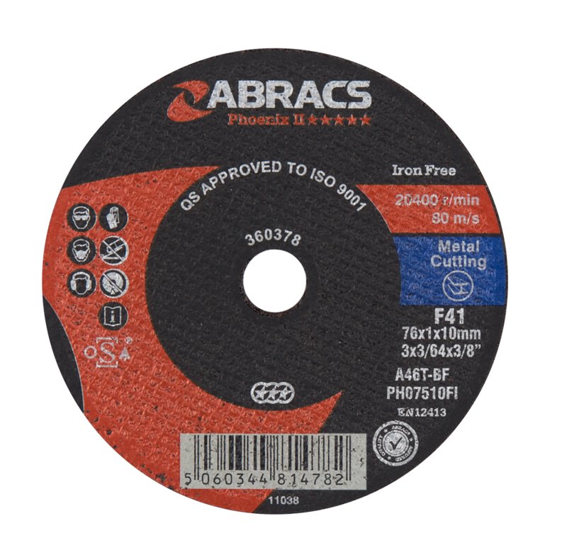 Metal Cut Off Discs, Thickness 1.0 mm, Diameter 75 mm (3"), Hole Size 10 mm, pack of 10