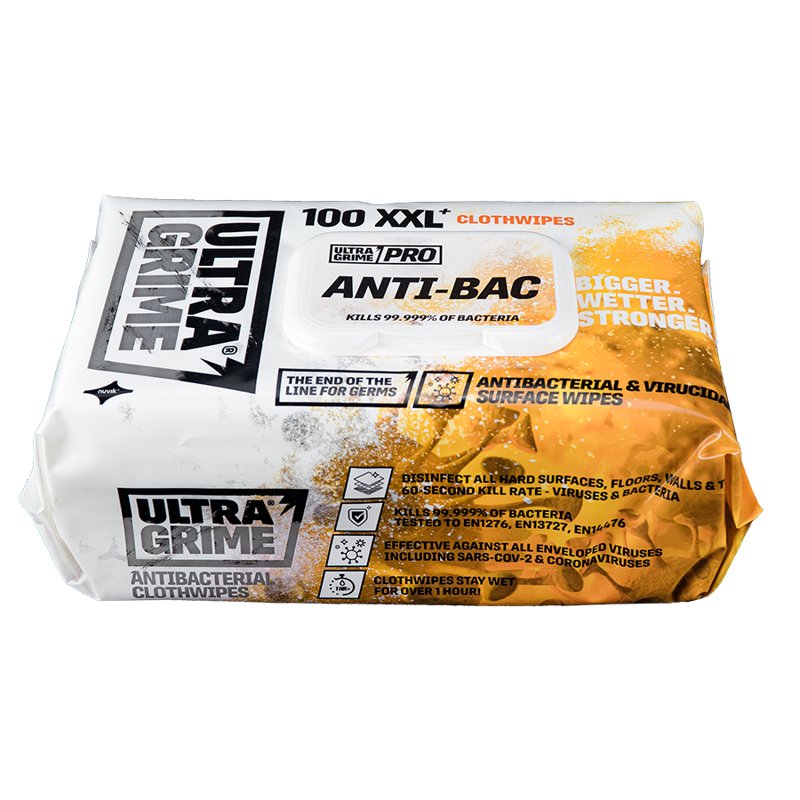Ultra Grime Pro Anti-Bac Wipes, Anti-Bac, 38cm x 25cm, pack of 100
