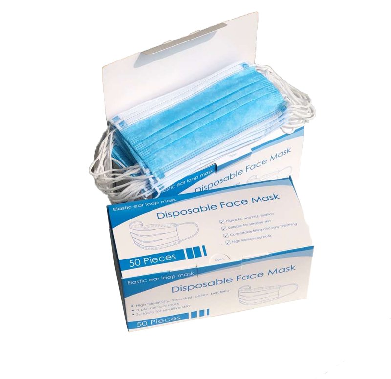 Disposable Protective Face Masks, With 2 500ML Sanitiser Gels, pack of 50