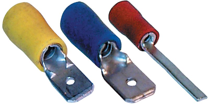 Blade Terminals - Male, Yellow, Fits Tab 6.3 mm, pack of 50