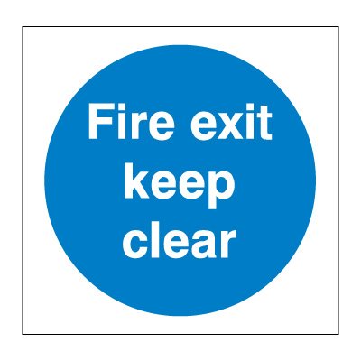 Fire Exit Keep Clear, Adhesive, 120 mm x 120 mm (4.7" x 4.7")
