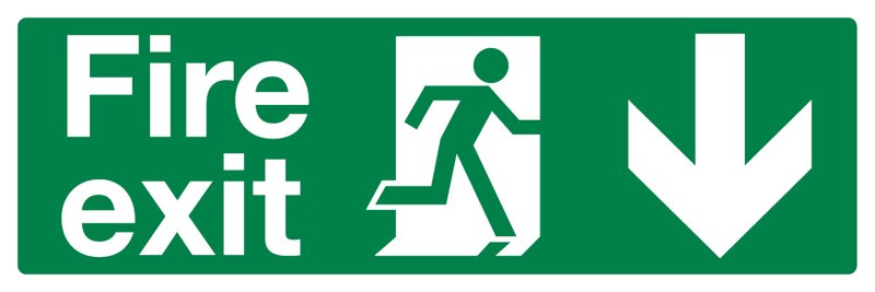 Fire Exit Down Arrow, Adhesive, 150 mm x 450 mm (5.9" x 17.7")