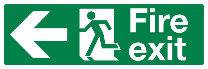 Fire Exit Left Arrow, 120 mm x 360 mm (4.7" x 14.2"), Adhesive