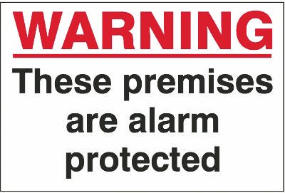 Warning Premises Alarm, Adhesive, 240 mm x 360 mm (9.4" x 14.2")