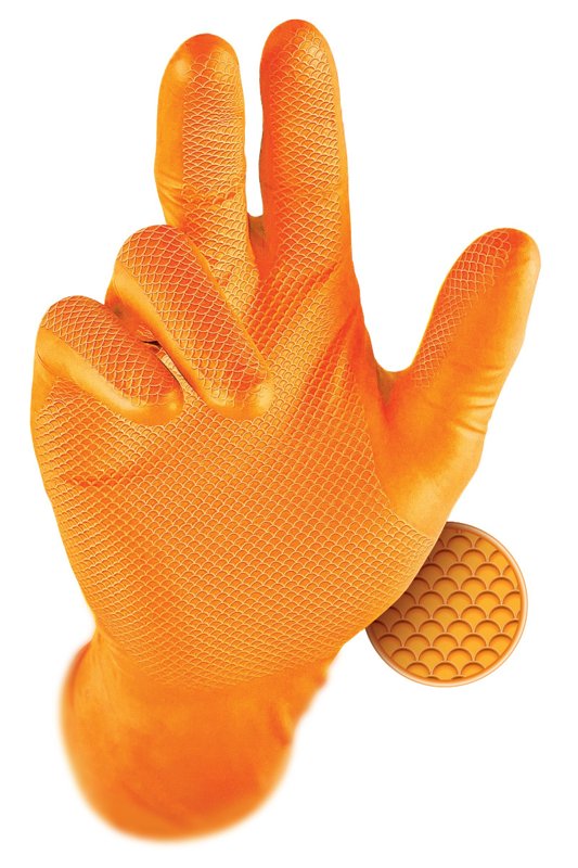 Grippaz Nitrile Gloves, Orange, Nitrile, Large, pack of 50