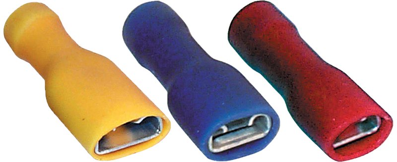 Spade Terminals - Female, Yellow, Fits Tab 6.3 mm, pack of 50