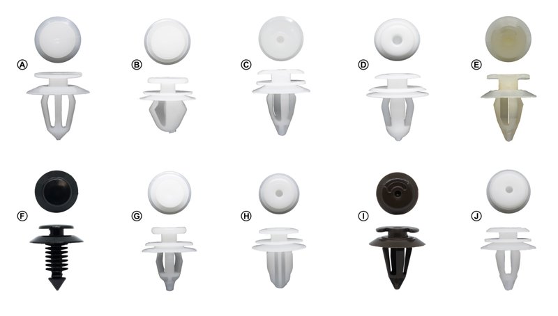 Trim Panel Clips, Trim Board Thickness 3.2 mm, Panel Thickness 1.6 mm, Panel Hole 8.0 mm, Head Size 18.4 mm, pack of 25