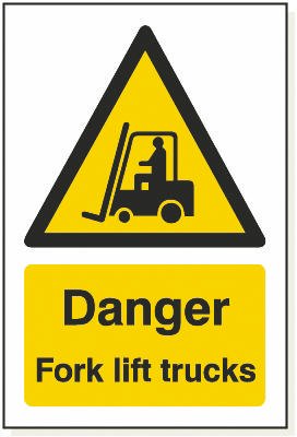 Danger Fork Lift Trucks, 240 mm x 360 mm (9.4" x 14.2"), Adhesive