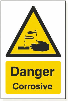 Danger Corrosive S Sticker, Adhesive, 240 mm x 360 mm (9.4" x 14.2")