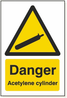 Danger Acetylene Cylinder, 240 mm x 360 mm (9.4" x 14.2"), Adhesive