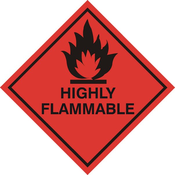 Highly Flammable Sticker, 100 mm x 100 mm (3.9" x 3.9")