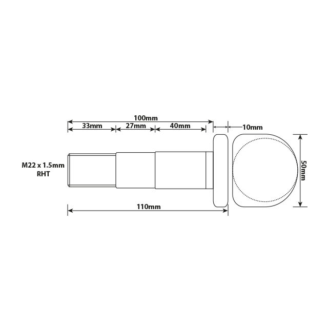 WHEEL STUD M22x1.5 RHT REAR 100MM UH